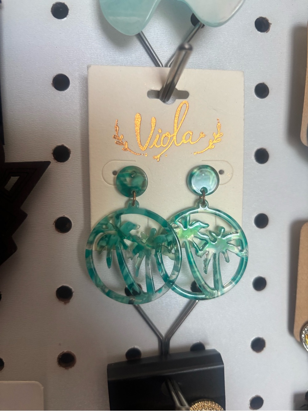 Teal Palm Tree Dangle Earrings